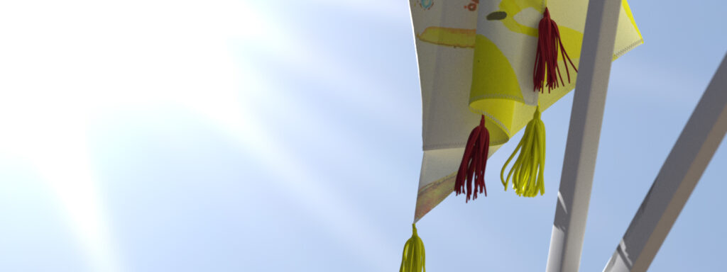 Rendering eines Stoffes mit Faltenwurf aus Baumwolle mit Zitronenprint